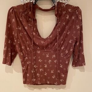 Free People Brown Floral Blouse